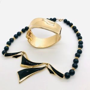 Vintage Black Statement Necklace & Gold Bracelet